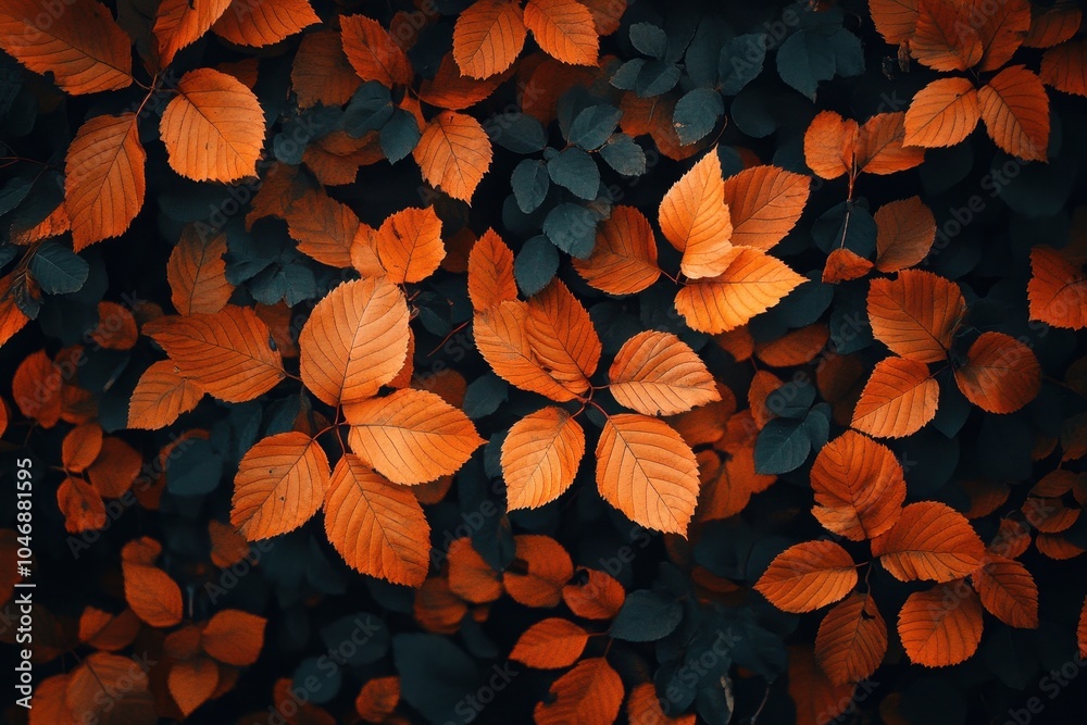 A close-up view of a textured background of autumn leaves in shades of red, orange, and green. A close-up view of a textured background of autumn leaves in shades of red, orange, and green.