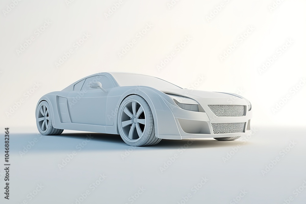 Fototapeta premium White futuristic car concept on plain background