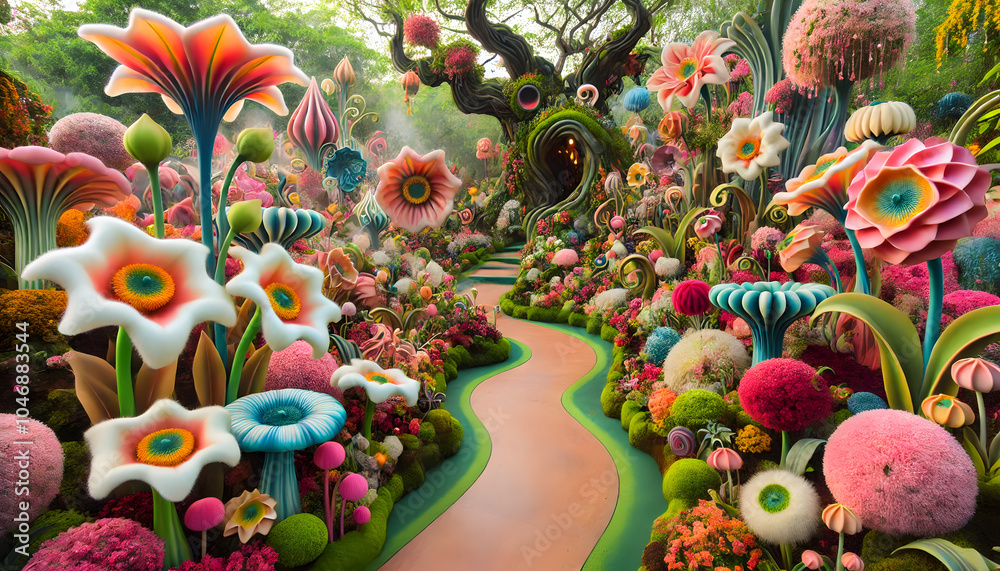 Whimsical Garden of Blooming Flowers in Vibrant Colors