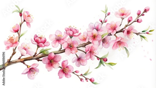 watercolor cherry blossom branch on white background