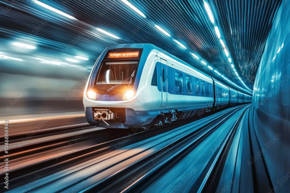 Fototapeta premium Train moving in Tunnel.