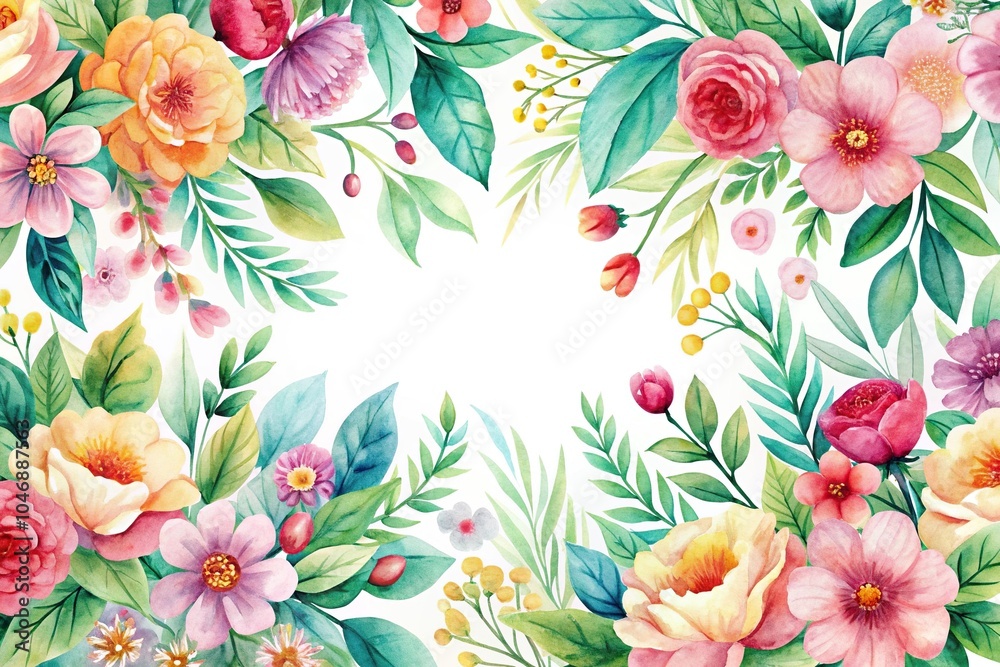 Obraz premium Watercolor-inspired floral pattern of blooming flowers and leaves, color scheme, soothing, feminine style