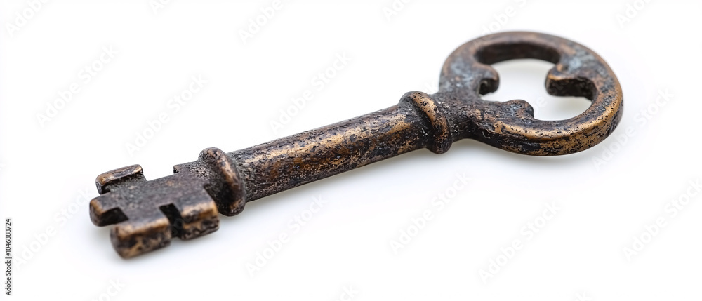 Antique Brass Skeleton Key Isolated on White Background Antique Brass Skeleton Key Isolated on White Background