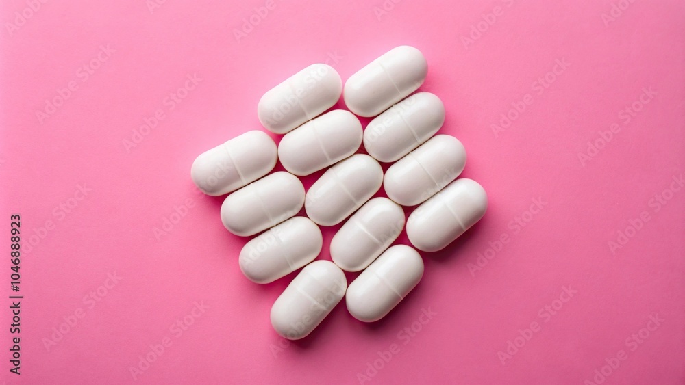 White pills on pink background White pills on pink background