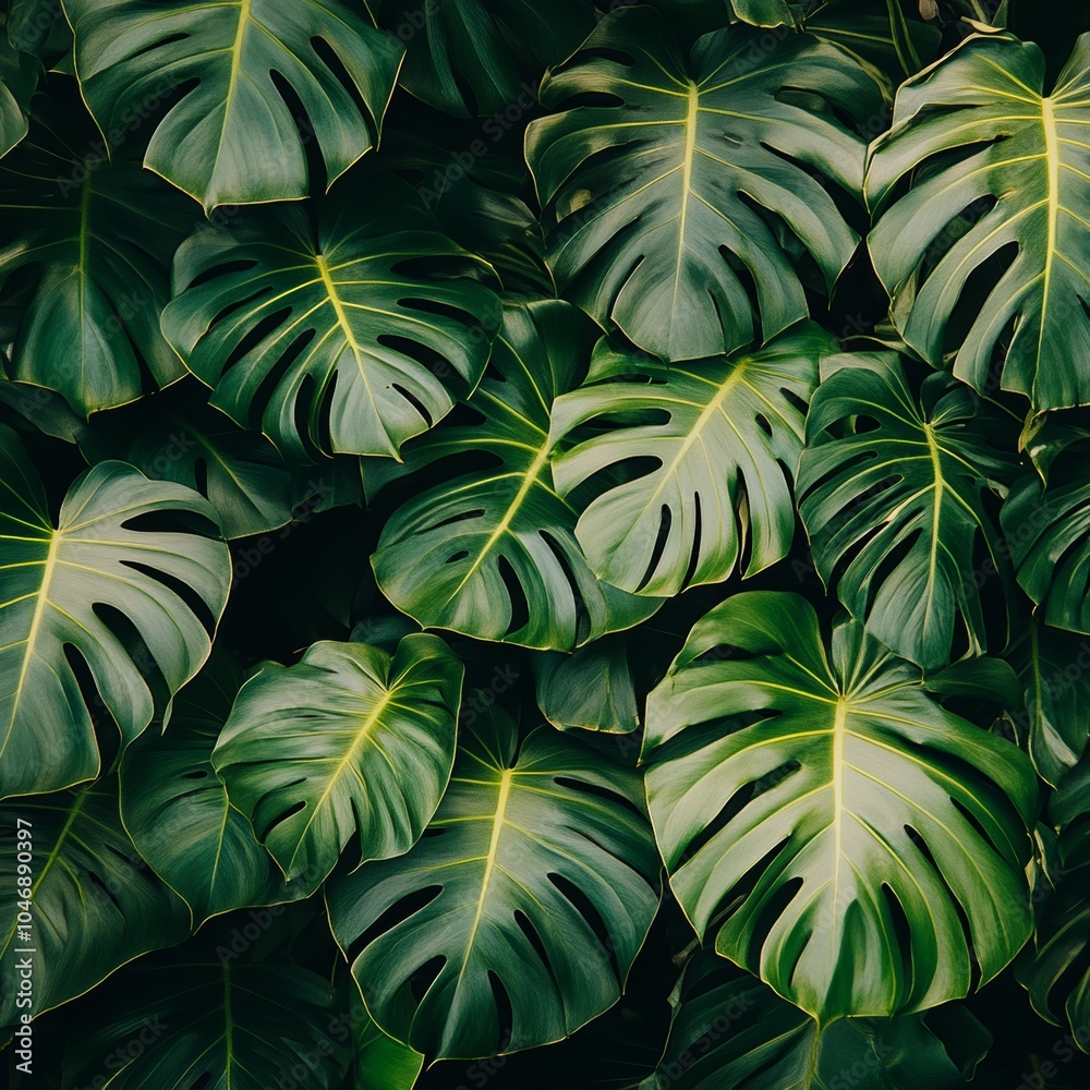 custom made wallpaper toronto digitalTropical Background Lush Green Monstera Leaves, Close Up Detail, Pattern And Texture.
