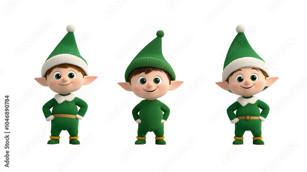 3 cartoon-style elves isolated on a white background 3 cartoon-style elves isolated on a white background