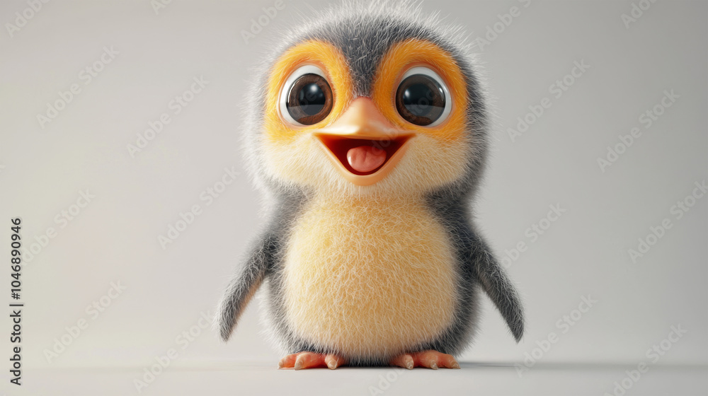 cute fluffy baby penguin on a gray background