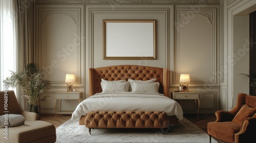 Fototapeta Naklejka Na Ścianę i Meble -  Elegant bedroom with a blank mirror frame