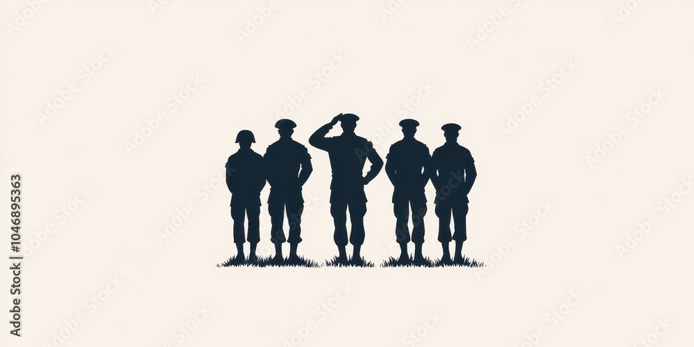 Obraz premium Silhouette of soldiers standing together, tribute to military service, isolated background.