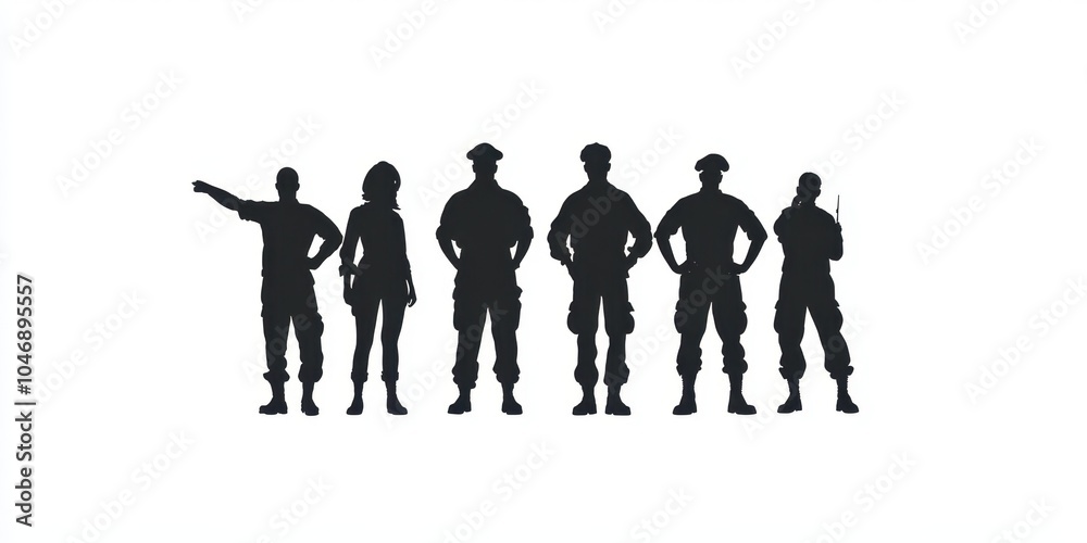 Silhouettes of diverse individuals representing various professions. Silhouettes of diverse individuals representing various professions.