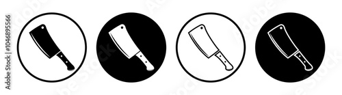 Black and white butchers hatchet knife. Butcher knife shop symbol icon logo vector. 