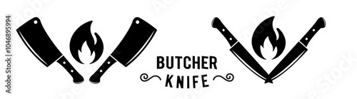 Crossed butcher's knife. Meat shop logo. Butcher knife silhouette vector logo design