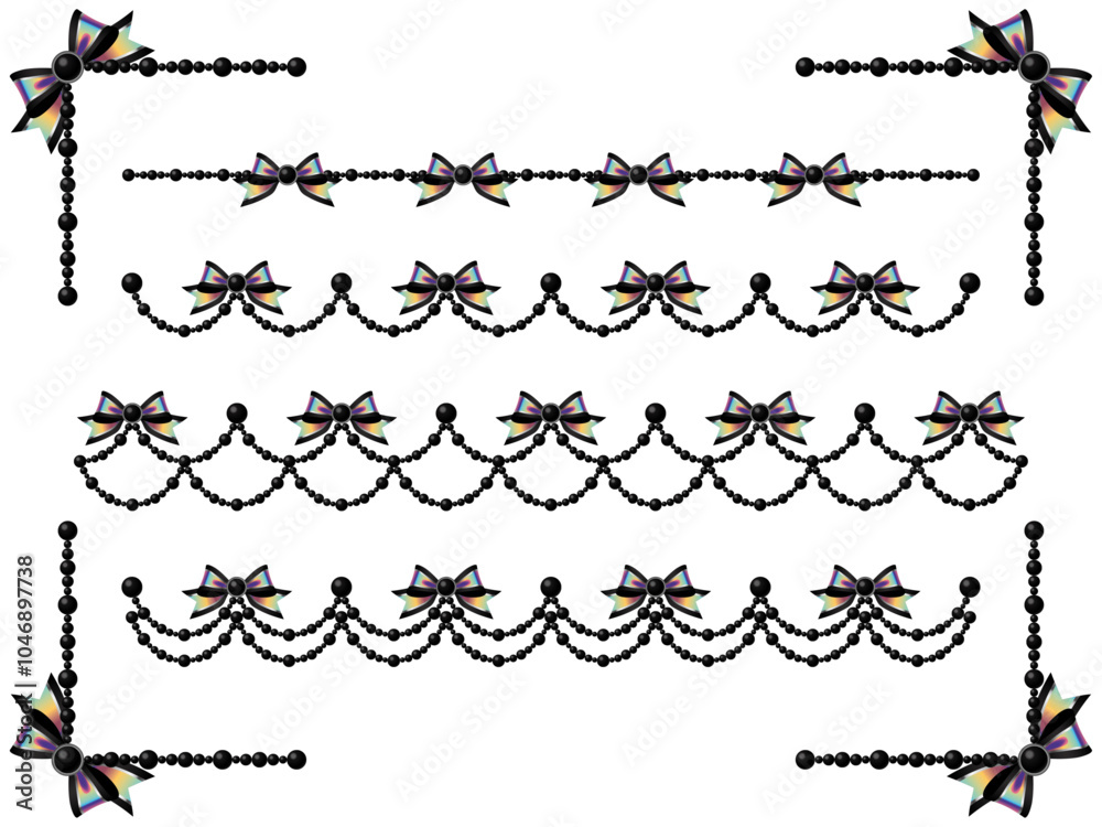 Obraz premium パール、石、リボンFセット、三色9虹濃