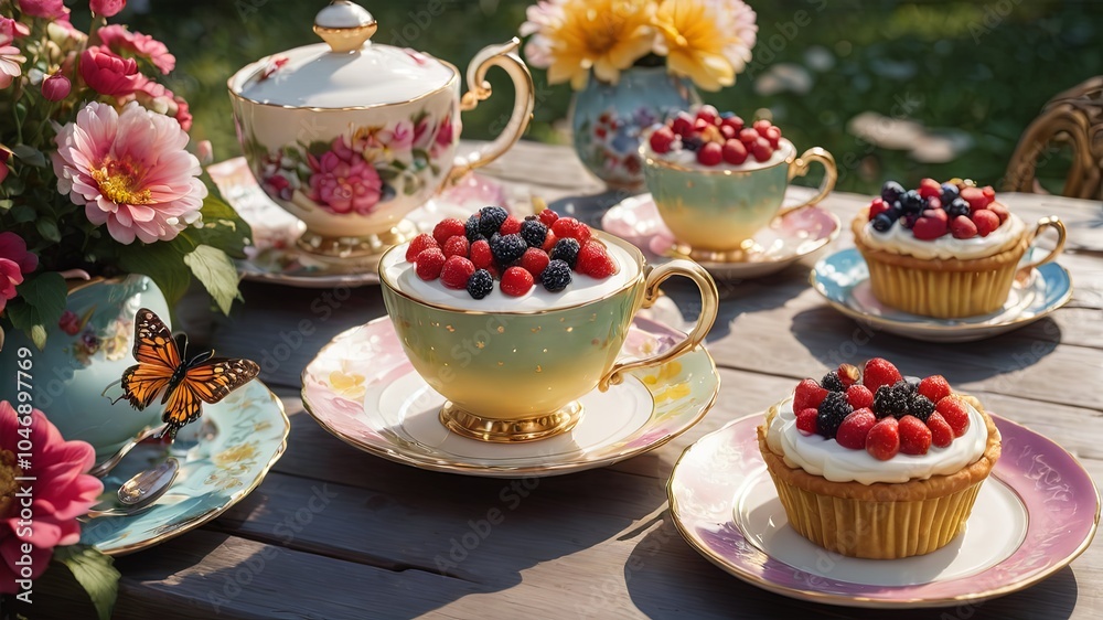 Elegant Dessert Table with Colorful Fruits and Flowers Elegant Dessert Table with Colorful Fruits and Flowers