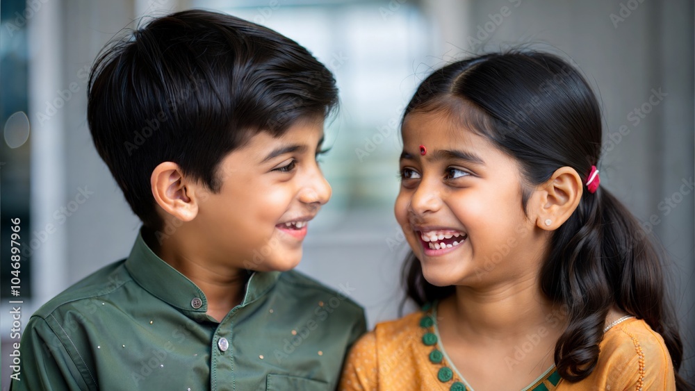 A candid shot of Indian siblings sharing a laugh together, emphasizing their bond.
A candid shot of Indian siblings sharing a laugh together, emphasizing their bond.