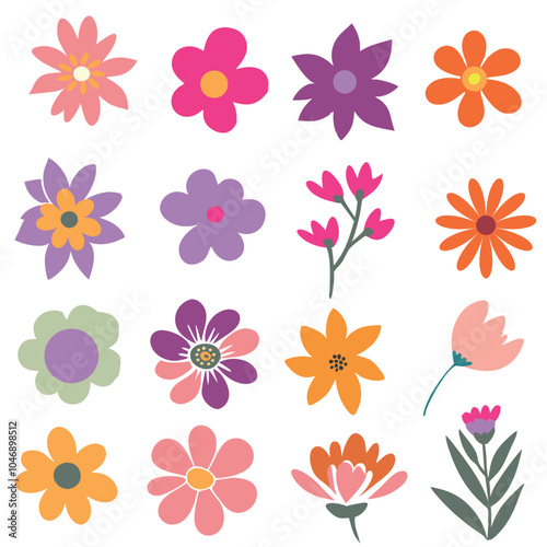 Set of flowers icon. Colorful botanical flowers background. style for banners, wallpaper, posters, websites, online shopping.Vector illustration design and creative idea,eps 10.	
