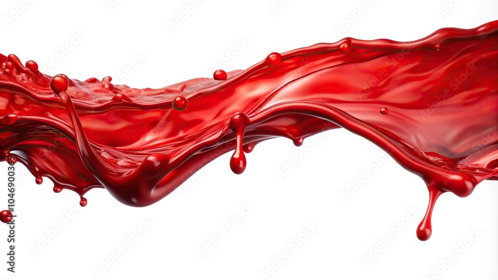 A stream of red liquid flows across a white background, color gradient, viscous fluid A stream of red liquid flows across a white background, color gradient, viscous fluid
