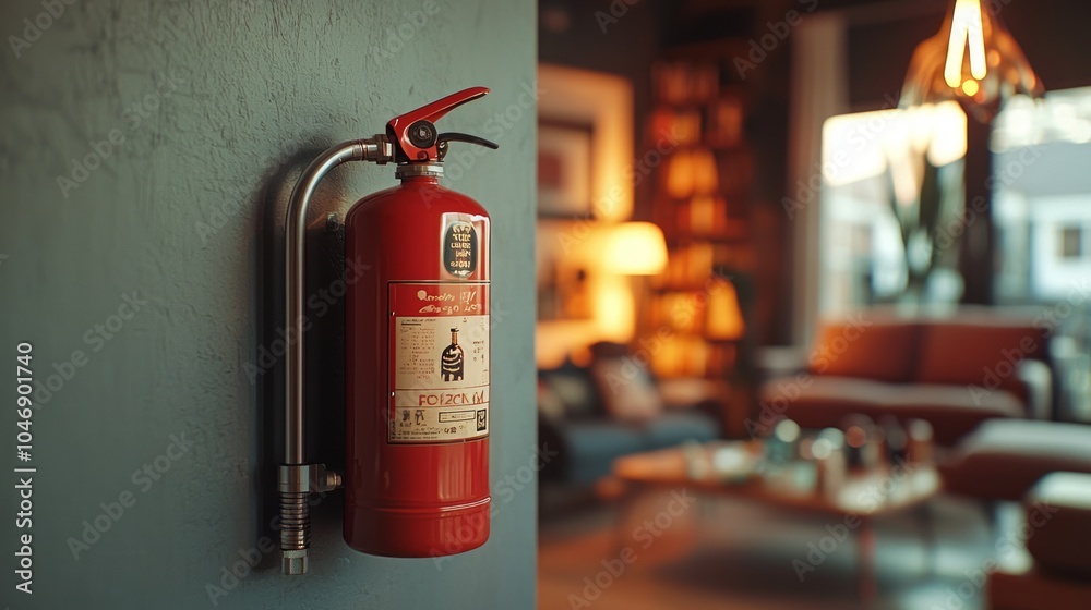 Fire Extinguisher in Modern Living Room Setting Fire Extinguisher in Modern Living Room Setting