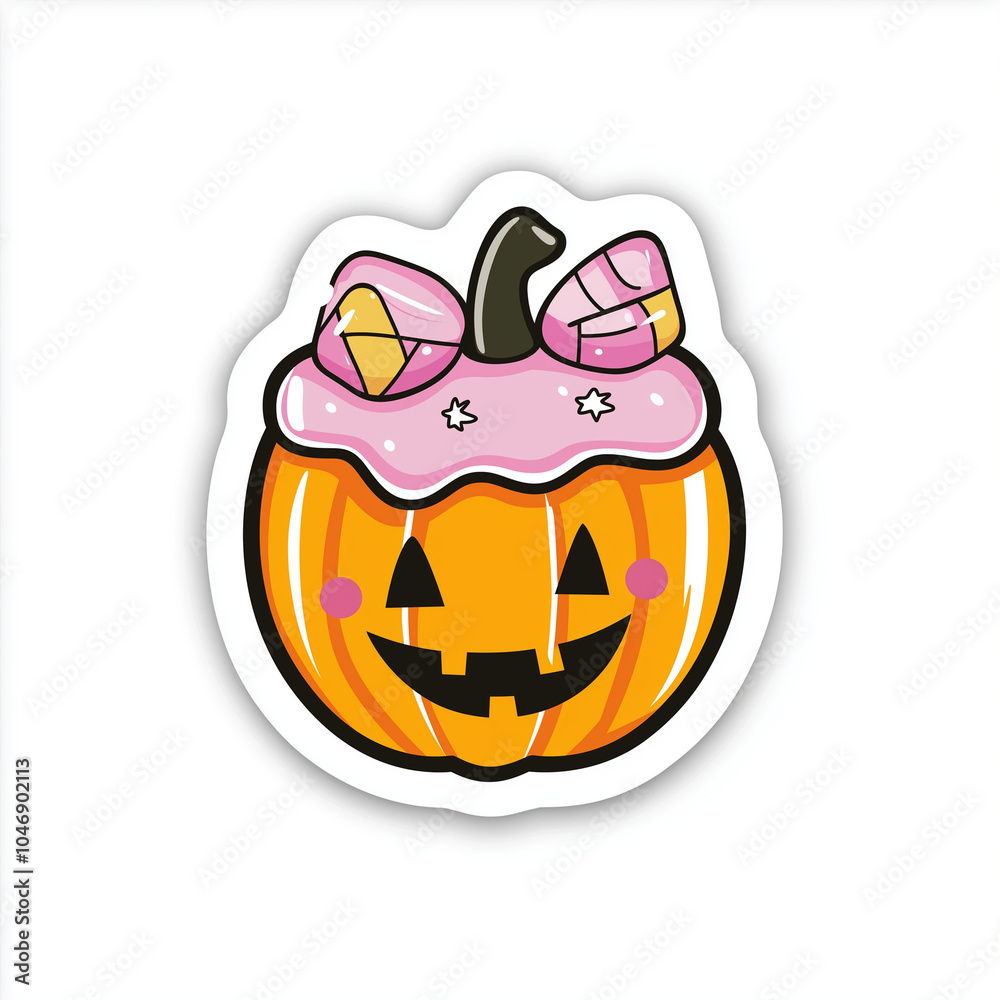 Obraz premium Adorable Halloween candy illustration in a simple style, great for digital stickers and festive designs.