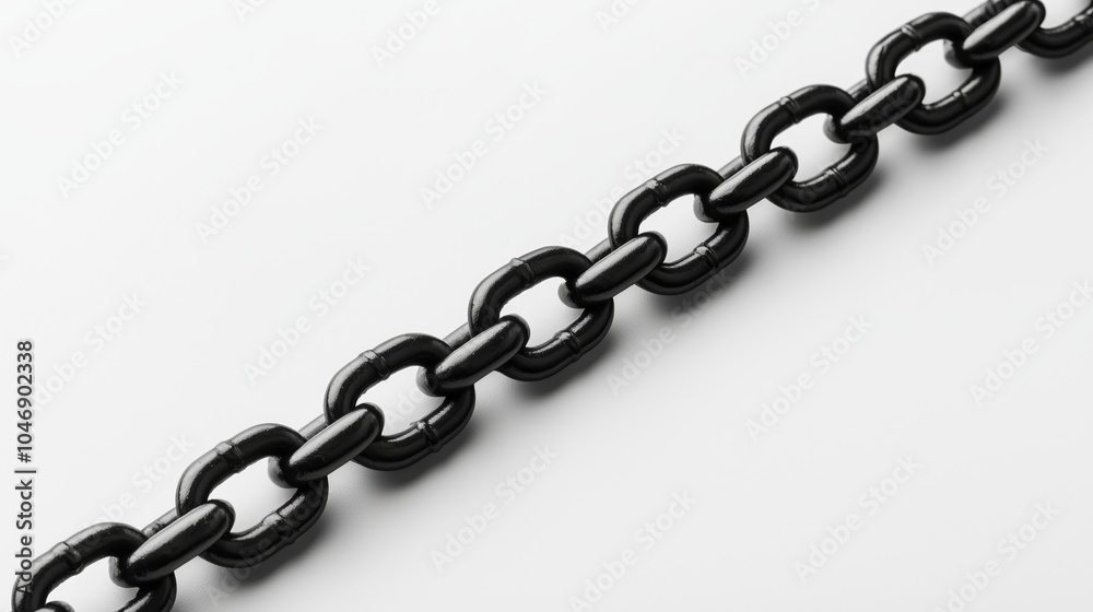 Black metal chain with oval links on a white background Black metal chain with oval links on a white background