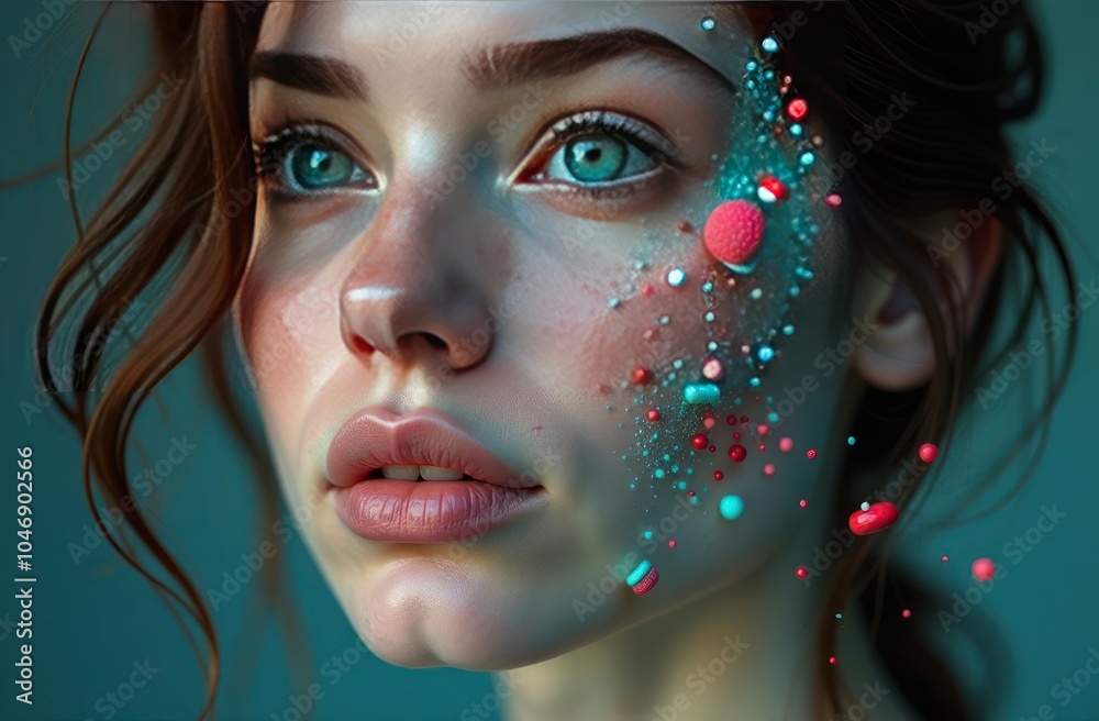 Close up woman with surreal abstracts. Psychedelic and ketamine therapy. Close up woman with surreal abstracts. Psychedelic and ketamine therapy.
