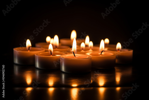 Burning Tea Lights Candles in the Dark