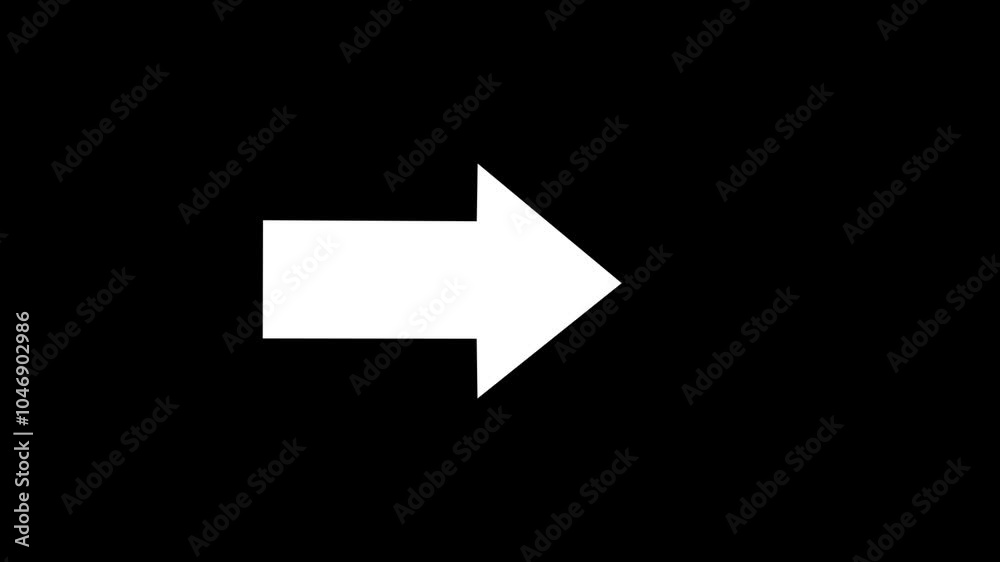 White simple straight animated arrow pointing to the right on black background. Right-Pointing Arrow Animation