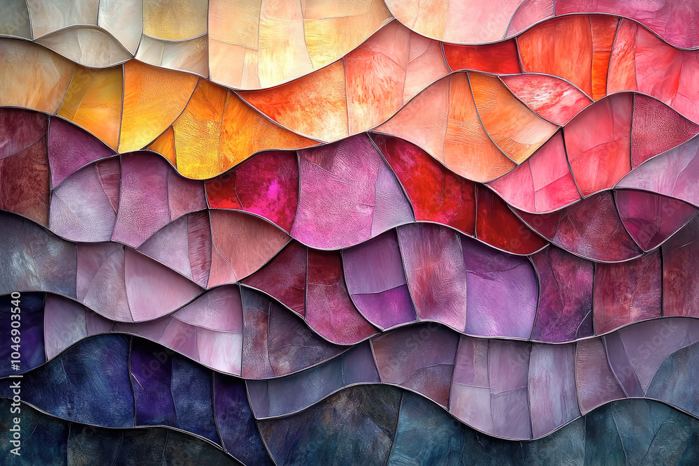 Obraz premium Stained glass mosaic background in the colors of muted mauve, dusty rose, and soft terracotta.