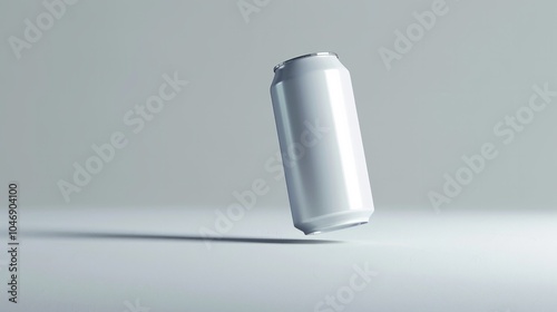 blank tall white silver plain soft-drink can floating, mock up illustration