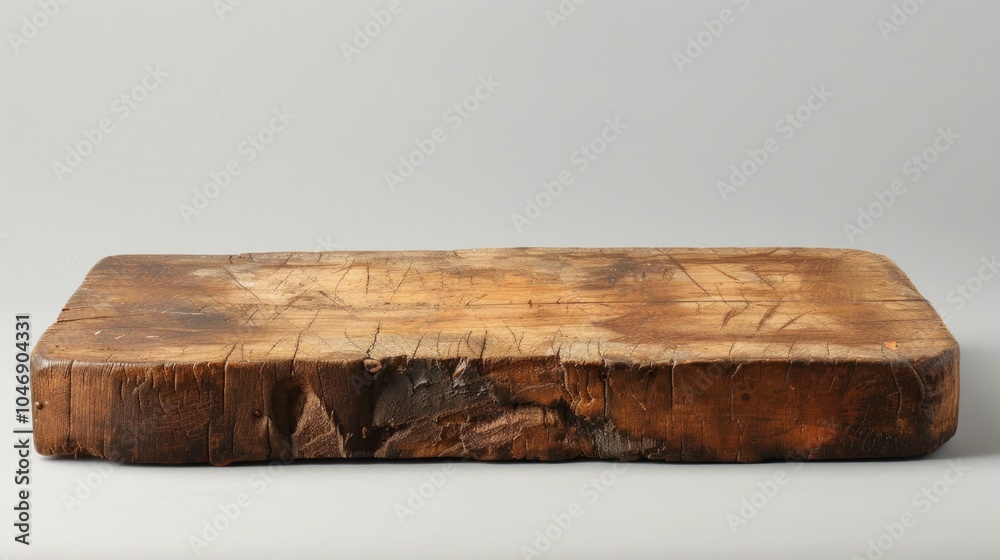 Fototapeta premium The cutting board is made of wood and shows significant signs of wear and use