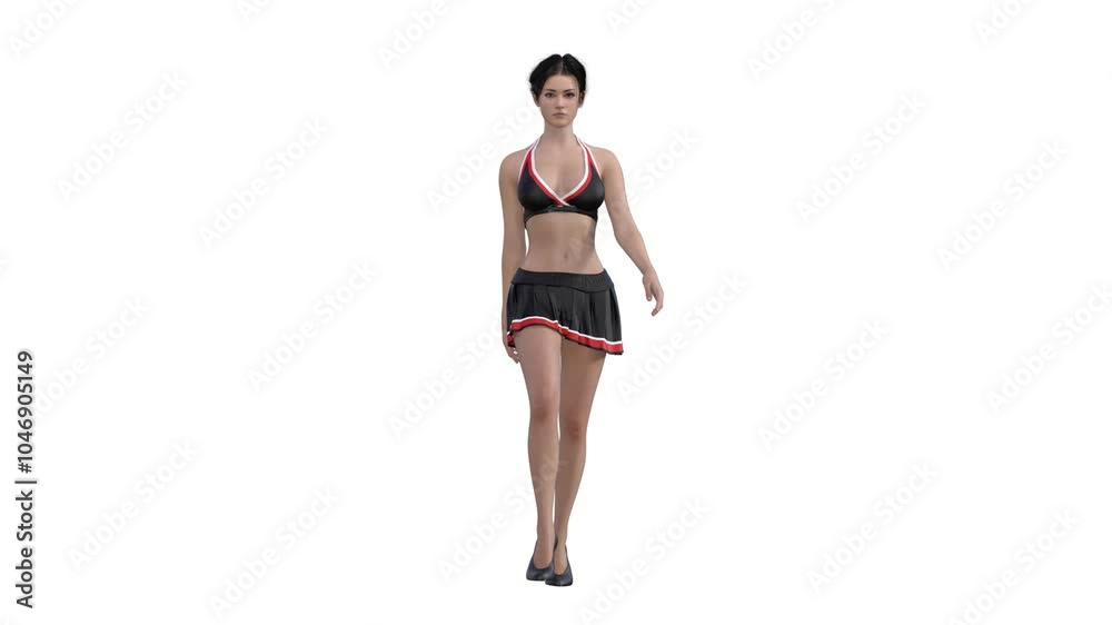 3D render : a female character wearing casual wear is walking with confidence, front view
3D render : a female character wearing casual wear is walking with confidence, front view