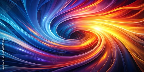 Abstract swirl of vibrant colors, contrasting cool blues with warm oranges and yellows, creating a mesmerizing optical illusion