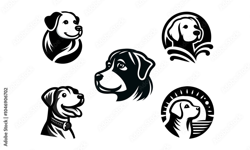 Set of Dog Head Logo Design Icon Symbol Vector Illustration.
