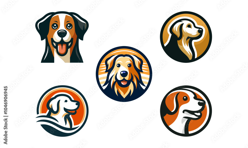 Obraz premium Set of Dog Head Logo Design Icon Symbol Vector Illustration.