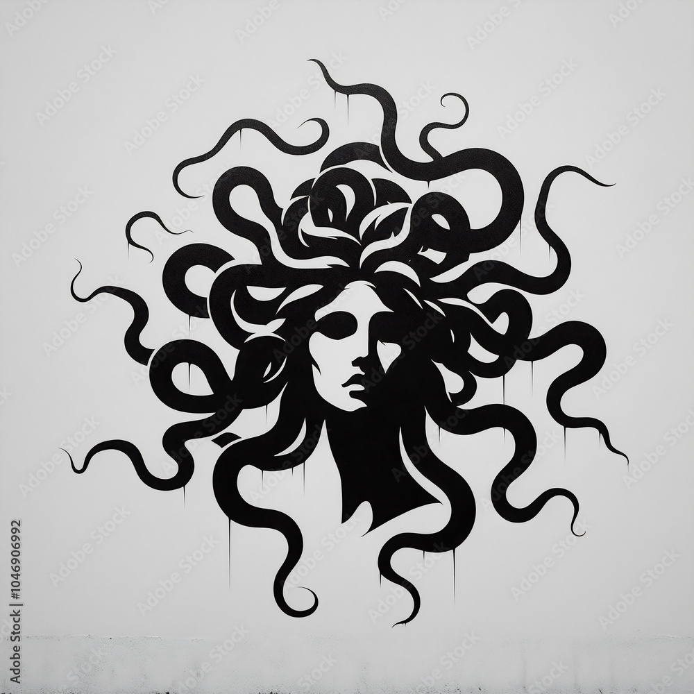 Sketch of graffiti, logo or tattoo Head of Medusa Gorgon, a character from ancient Greek legends Sketch of graffiti, logo or tattoo Head of Medusa Gorgon, a character from ancient Greek legends