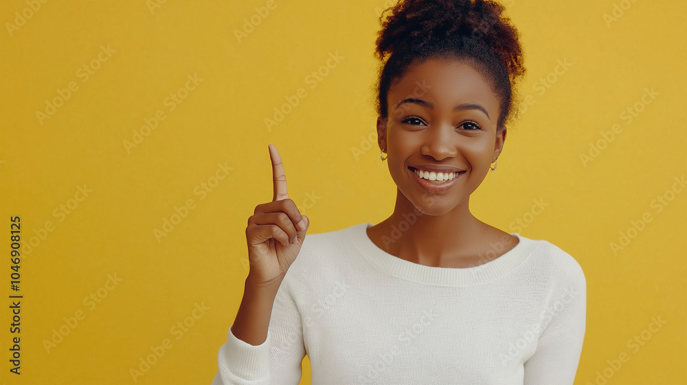African American woman with an empty frame, pointing finger with a happy face, number one. African American woman with an empty frame, pointing finger with a happy face, number one.
