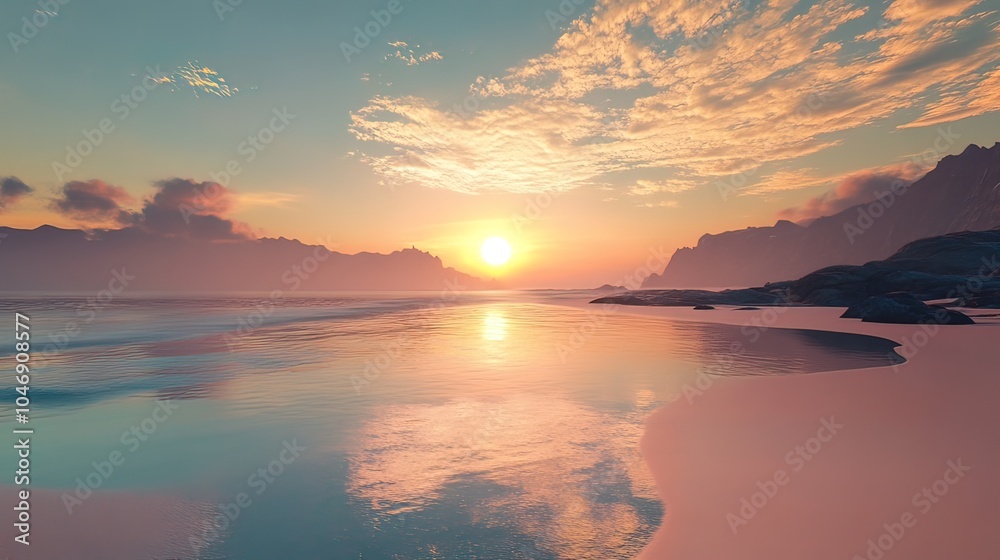 Fototapeta premium Serene Sunset Over a Rocky Shoreline