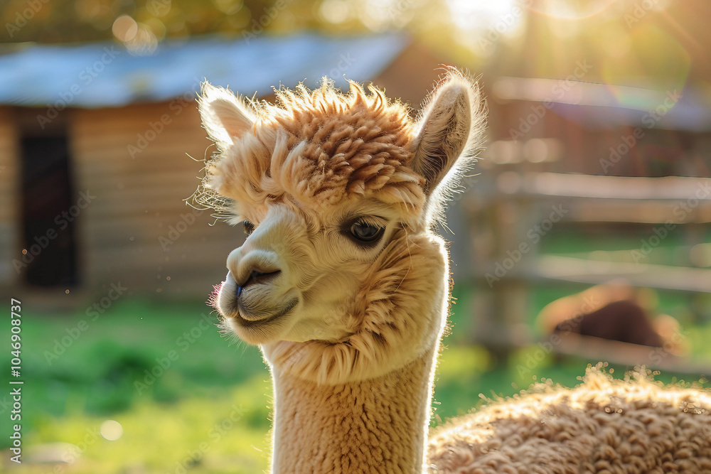 Obraz premium Generated AI portrait of cute alpaca lama
