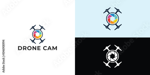 Drone Helicopter Camera Lens Photography logo. Drone with Camera Shutter or aperture logo.