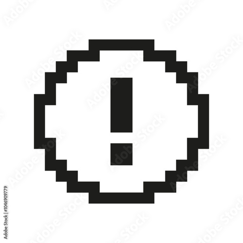 Pixel Art Exclamation Mark In Circle Icon. Pixelated Exclamation Mark Inside Circle, Symbol Of Warning Or Attention. Isolated Vector Illustration