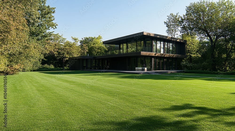 Idyllic Modern Home Setting with Pristine Green Lawn Idyllic Modern Home Setting with Pristine Green Lawn