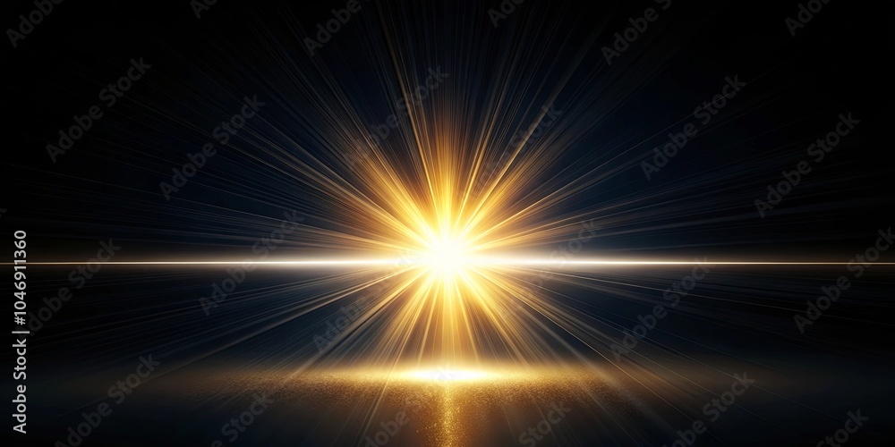 A radiant burst of light emerges from the horizon, casting a golden glow across the darkened expanse. A radiant burst of light emerges from the horizon, casting a golden glow across the darkened expanse.