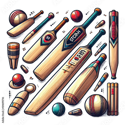 Cricket Bat set vector illustration