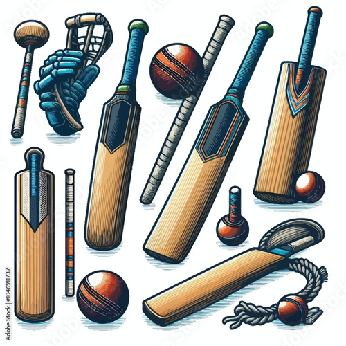 Cricket Bat set vector illustration