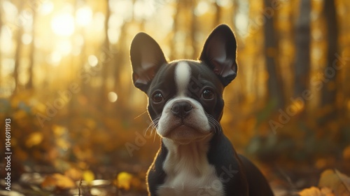 Boston Terrier in Autumn.