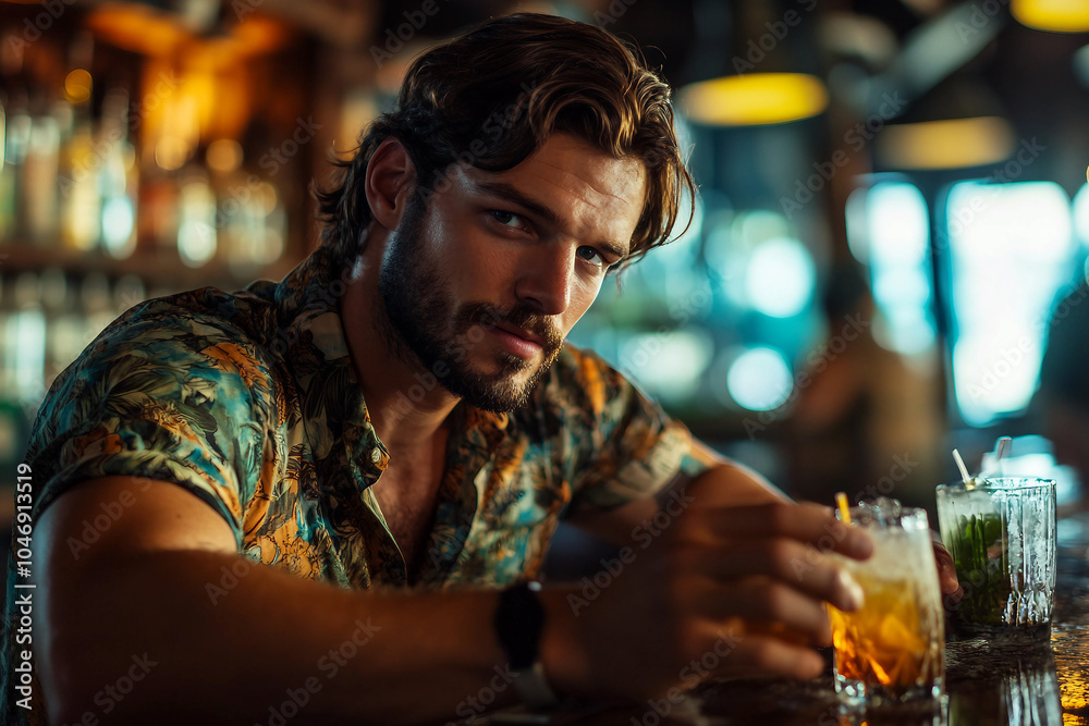 A man enjoying party in night club pub generative AI image A man enjoying party in night club pub generative AI image