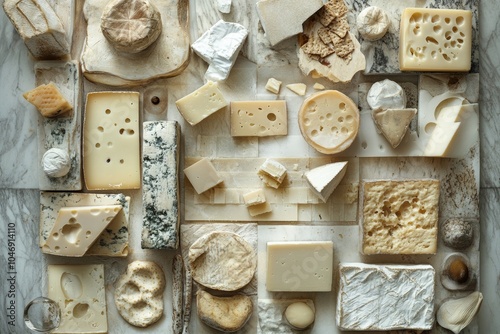 Assorted Cheeses and Crackers on a Marble Surface photo