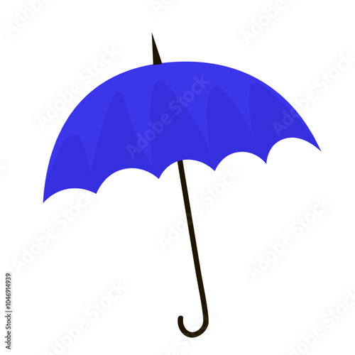 Blue bright umbrella for rainy autumn or spring weather. Flat vector illustration isolated on transparent background.