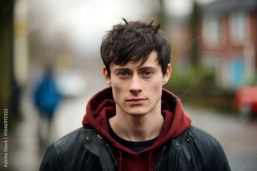 Portrait of a handsome young man with dark hair in the city Portrait of a handsome young man with dark hair in the city