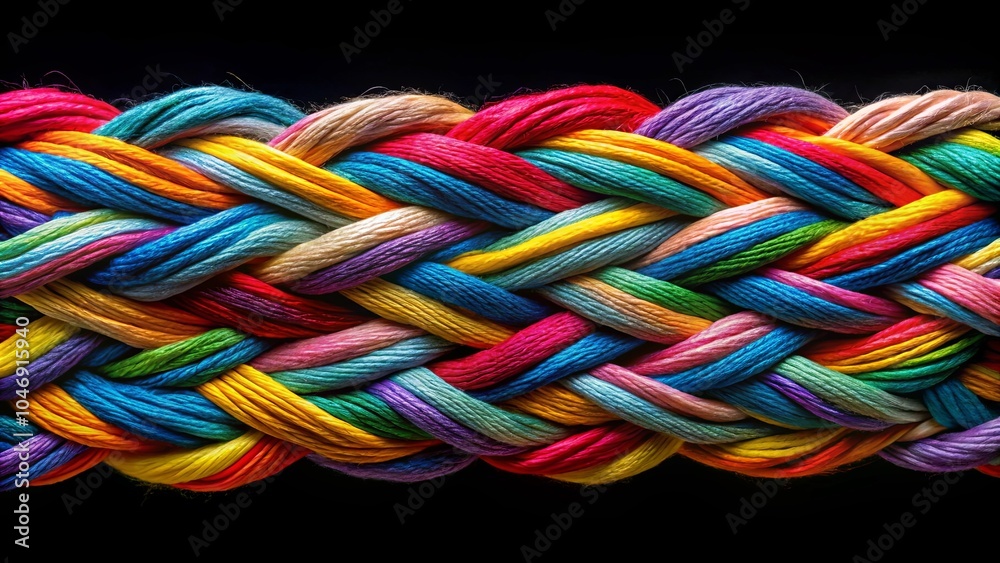 A Tapestry of Interwoven Colorful Threads, a Symphony of Hues in a Complex Pattern of Braided Fabric A Tapestry of Interwoven Colorful Threads, a Symphony of Hues in a Complex Pattern of Braided Fabric